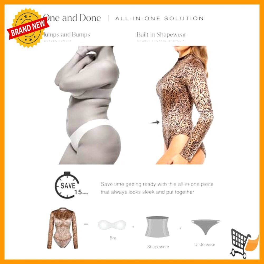 Long Sleeve Turtle Neck Bodysuit Shapewear Tummy Control Tops Chic Minimal - Picture 3 of 7